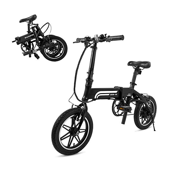 SwagCycle EB-5 Pro Lightweight and Aluminum Folding EBike with Pedals, Power Assist, and 36V Lithium Ion Battery; Electric Bike with 14 inch Wheels and 250W Hub Motor