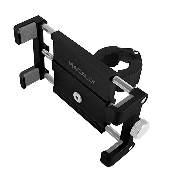 Macally Aluminum Bike Phone Mount Bicycle Holder on Handlebar for iPhone XS XS MAX XR X 8 8 Plus 7 7 Plus 6s 6+ 6 SE, Samsung S9 s9+ S8 S7 S6 S5 Edge Note & Other Mobile Smartphone Devices (BIKEMOUNT)