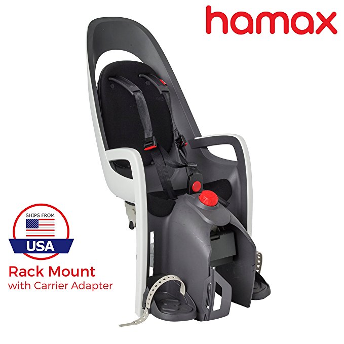 Hamax Caress Child Bike Seat, Ultra-Shock Absorbing Frame or Rack Rear Mount, Adjustable to Fit Kids (Baby Through Toddler) 9 mo - 48.5 lb. 35-Year Award Winning European Brand.