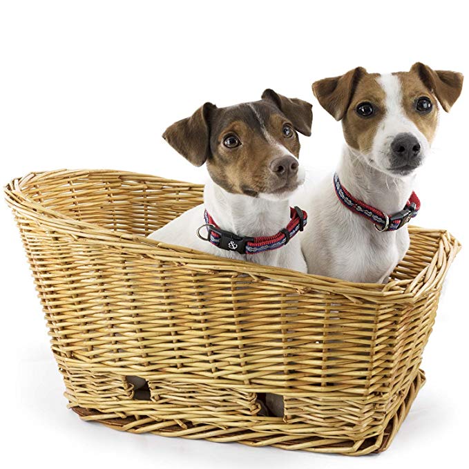 Large Rear Mount Willow Bicycle Basket for Dogs - Hand Crafted By Beach and Dog Co - Leashes Included (Cape May Large)