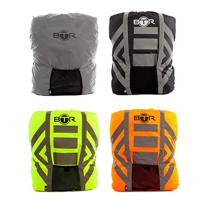 BTR High Visibility Reflective 100% Waterproof Backpack Cover. BEST Rucksack Cover For Low Light & Night Time Visibility Backpack Cover is the Only 100% Waterproof Cover You Need. Be SEEN & KEEP DRY