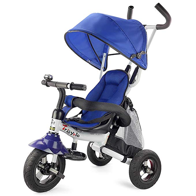 Costzon 6-In-1 Baby Tricycle, Detachable Learning Bike w/Canopy Bag, Steer Stroller