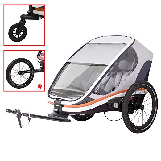 Hamax Outback Multi-Sport Child Bike Trailer + Stroller +Jogger (Two Seats, White/Orange)