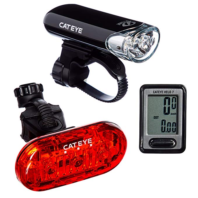 CAT EYE - Velo 7 Bike Computer - Speedometer and Odometer - Optional Headlight and Tail Light