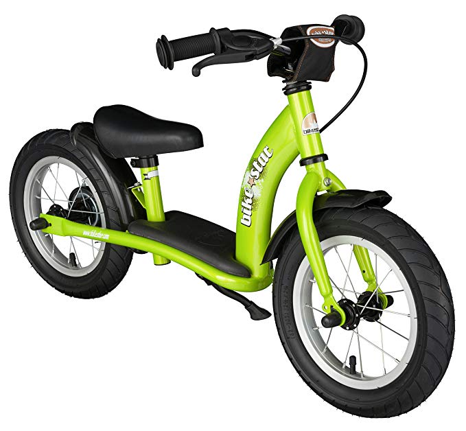 BIKESTAR Original Safety Lightweight Kids First Balance Running Bike with brakes and with air tires for age 3 year old boys and girls | 12 Inch Classic Edition | Brilliant Green